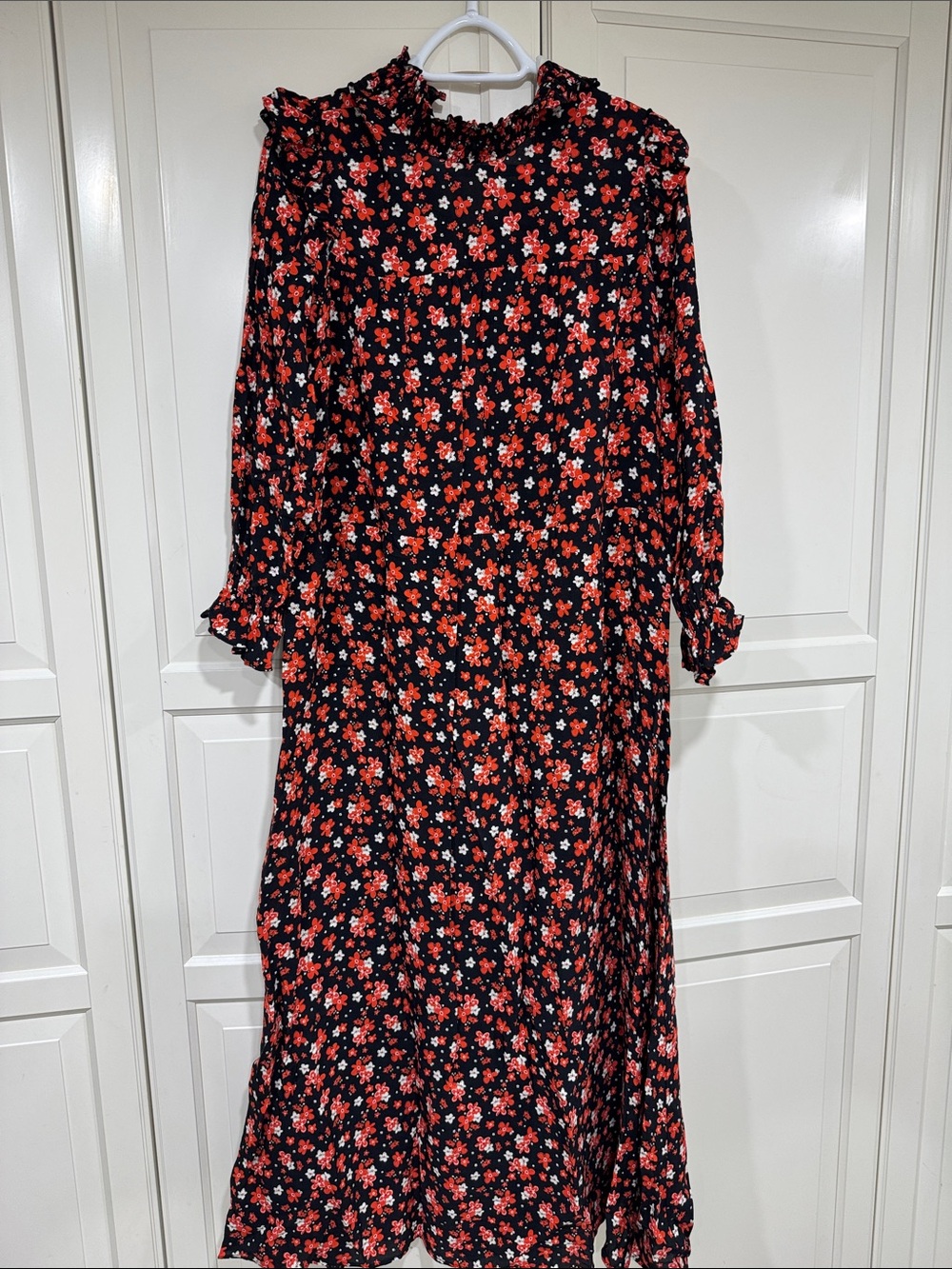 Zara Black Maxi Dress with Red & White Floral Print